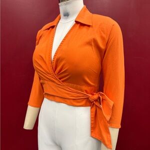 Pinup Couture Bright Orange Wrap Blouse with Side Tie